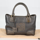 LOEWE Anagram Hand Bag Leather Silver gold Auth 119684AM-12