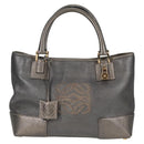 LOEWE Anagram Hand Bag Leather Silver gold Auth 119684AM-13