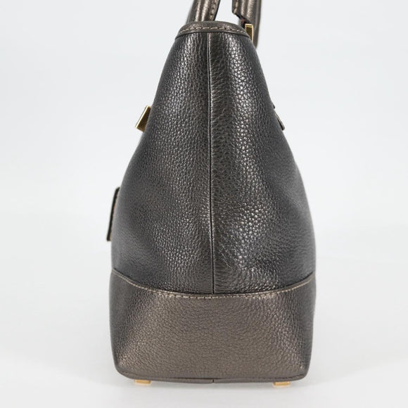 LOEWE Anagram Hand Bag Leather Silver gold Auth 119684AM