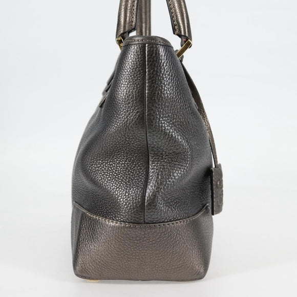 LOEWE Anagram Hand Bag Leather Silver gold Auth 119684AM