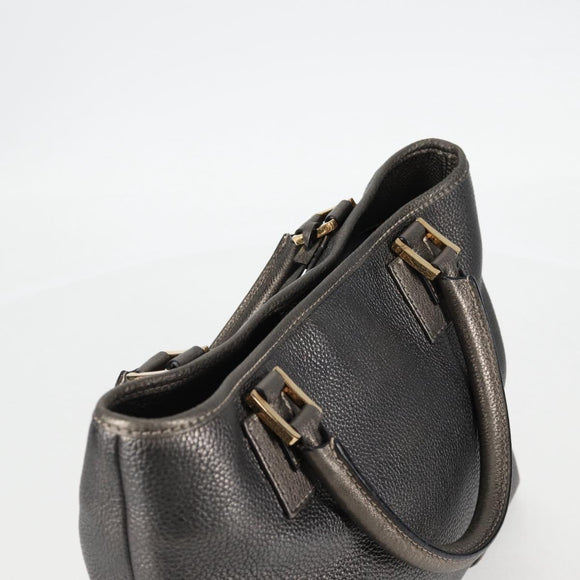 LOEWE Anagram Hand Bag Leather Silver gold Auth 119684AM