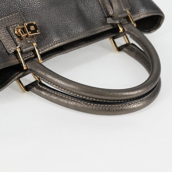 LOEWE Anagram Hand Bag Leather Silver gold Auth 119684AM