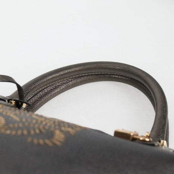 LOEWE Anagram Hand Bag Leather Silver gold Auth 119684AM