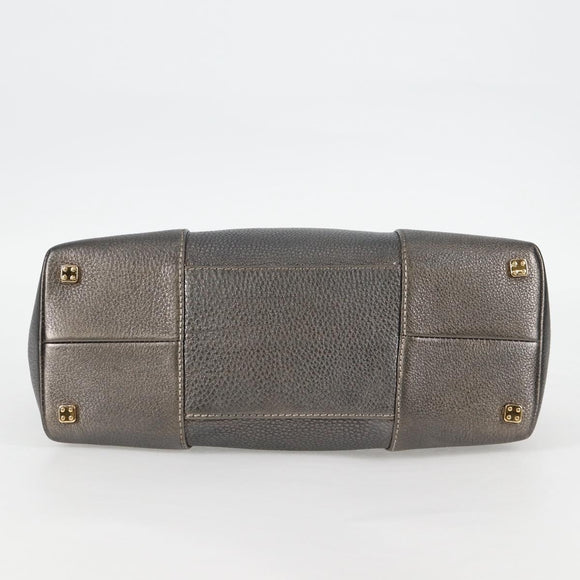 LOEWE Anagram Hand Bag Leather Silver gold Auth 119684AM