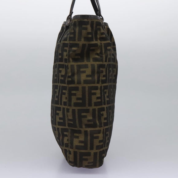 FENDI Zucca Canvas Hand Bag Khaki Auth 119690