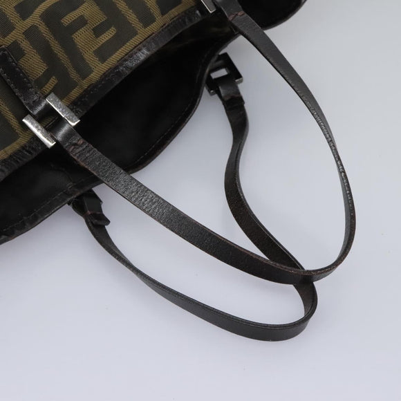 FENDI Zucca Canvas Hand Bag Khaki Auth 119690