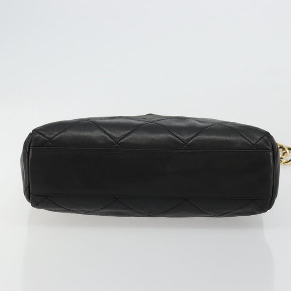 PRADA Quilted Chain Shoulder Bag Lamb Skin Black Gold Auth 119692
