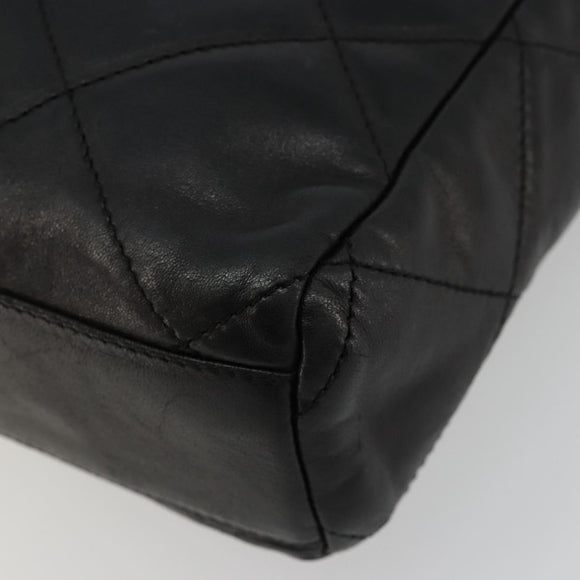 PRADA Quilted Chain Shoulder Bag Lamb Skin Black Gold Auth 119692