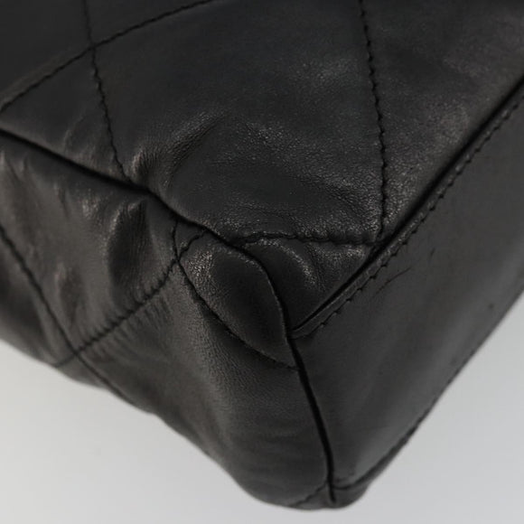 PRADA Quilted Chain Shoulder Bag Lamb Skin Black Gold Auth 119692