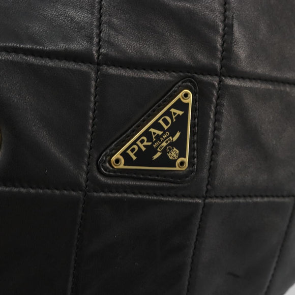 PRADA Quilted Chain Shoulder Bag Lamb Skin Black Gold Auth 119692
