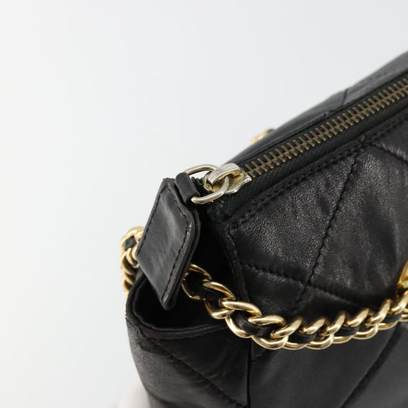 PRADA Quilted Chain Shoulder Bag Lamb Skin Black Gold Auth 119692