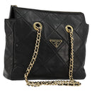 PRADA Quilted Chain Shoulder Bag Lamb Skin Black Gold Auth 119692-1