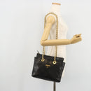 PRADA Quilted Chain Shoulder Bag Lamb Skin Black Gold Auth 119692-24