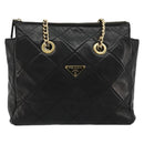 PRADA Quilted Chain Shoulder Bag Lamb Skin Black Gold Auth 119692-13