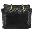 PRADA Quilted Chain Shoulder Bag Lamb Skin Black Gold Auth 119692-2