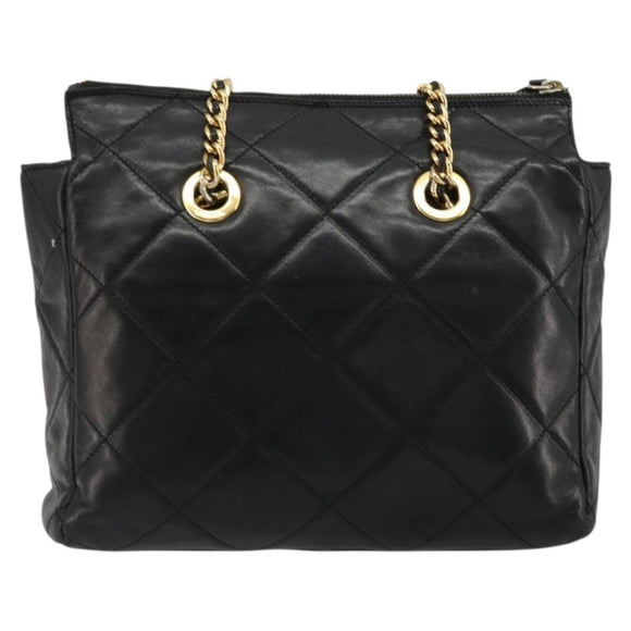 PRADA Quilted Chain Shoulder Bag Lamb Skin Black Gold Auth 119692