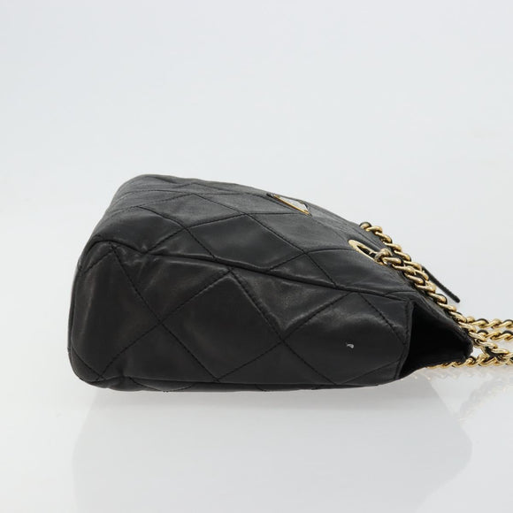 PRADA Quilted Chain Shoulder Bag Lamb Skin Black Gold Auth 119692