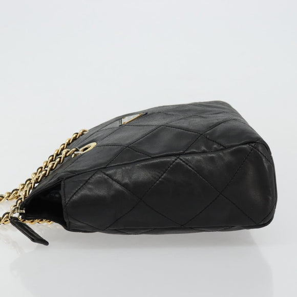 PRADA Quilted Chain Shoulder Bag Lamb Skin Black Gold Auth 119692