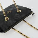 PRADA Quilted Chain Shoulder Bag Lamb Skin Black Gold Auth 119692-6