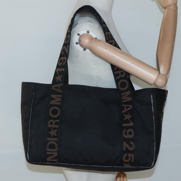 FENDI Zucca Canvas Tote Bag Black Silver Auth 119700