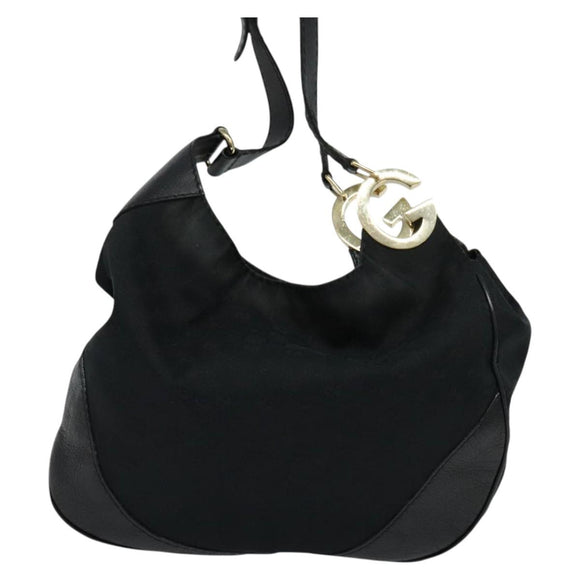 GUCCI GG Canvas Shoulder Bag Black Gold 203503 Auth 119701
