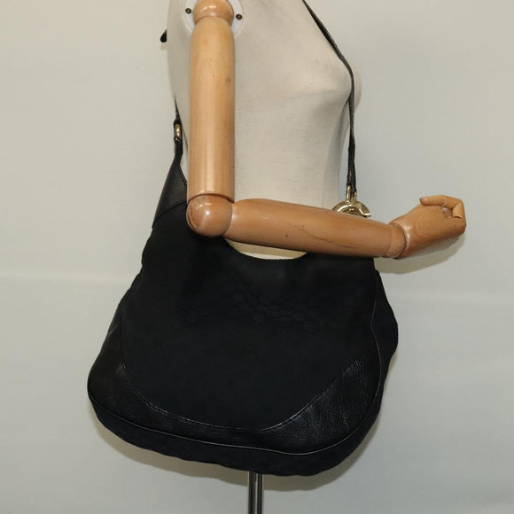 GUCCI GG Canvas Shoulder Bag Black Gold 203503 Auth 119701