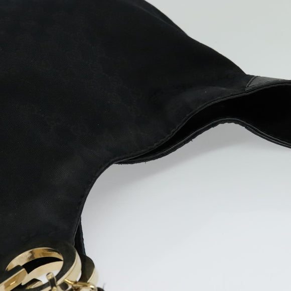 GUCCI GG Canvas Shoulder Bag Black Gold 203503 Auth 119701