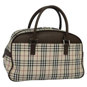 BURBERRY Nova Check Hand Bag Canvas Beige Silver Auth 119702A