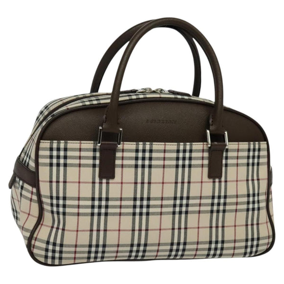 BURBERRY Nova Check Hand Bag Canvas Beige Silver Auth 119702A