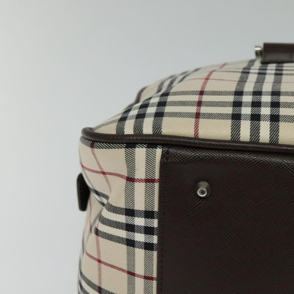 BURBERRY Nova Check Hand Bag Canvas Beige Silver Auth 119702A