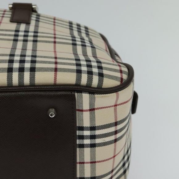 BURBERRY Nova Check Hand Bag Canvas Beige Silver Auth 119702A