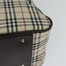 BURBERRY Nova Check Hand Bag Canvas Beige Silver Auth 119702A-16