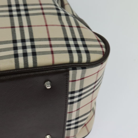 BURBERRY Nova Check Hand Bag Canvas Beige Silver Auth 119702A