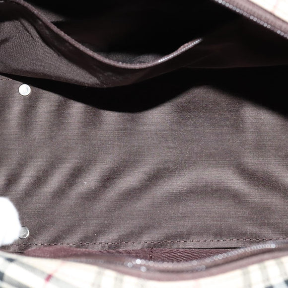 BURBERRY Nova Check Hand Bag Canvas Beige Silver Auth 119702A