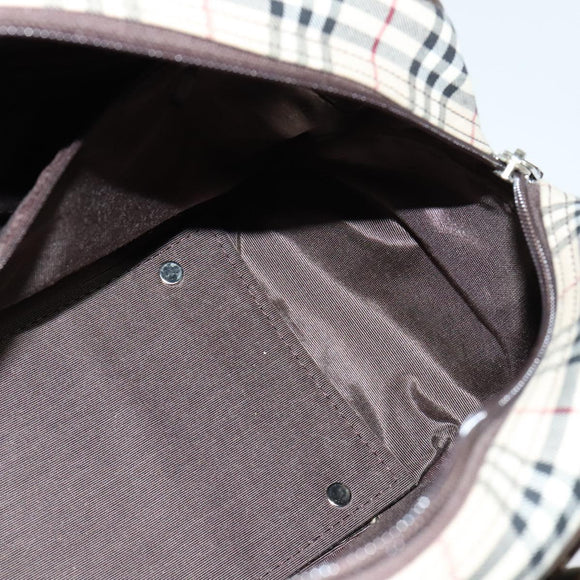 BURBERRY Nova Check Hand Bag Canvas Beige Silver Auth 119702A