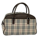 BURBERRY Nova Check Hand Bag Canvas Beige Silver Auth 119702A-13