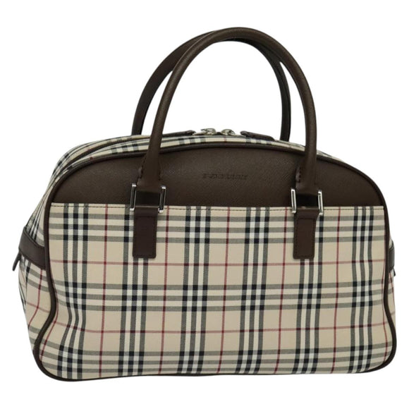 BURBERRY Nova Check Hand Bag Canvas Beige Silver Auth 119702A