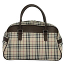 BURBERRY Nova Check Hand Bag Canvas Beige Silver Auth 119702A-2