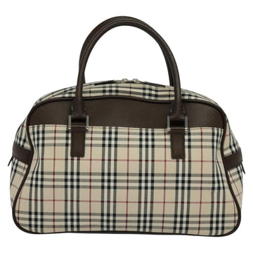 BURBERRY Nova Check Hand Bag Canvas Beige Silver Auth 119702A - 0