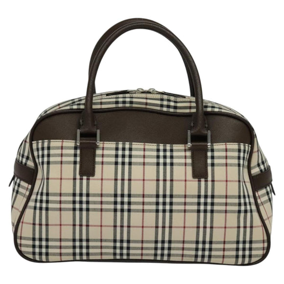 BURBERRY Nova Check Hand Bag Canvas Beige Silver Auth 119702A