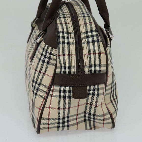 BURBERRY Nova Check Hand Bag Canvas Beige Silver Auth 119702V