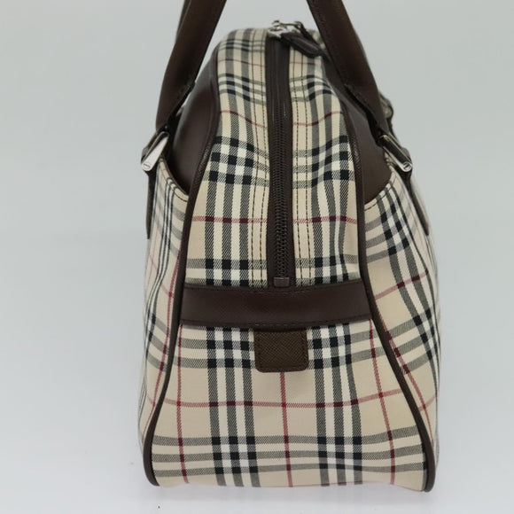BURBERRY Nova Check Hand Bag Canvas Beige Silver Auth 119702A