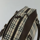 BURBERRY Nova Check Hand Bag Canvas Beige Silver Auth 119702V-6