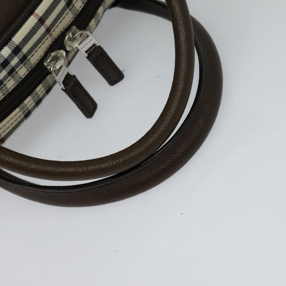 BURBERRY Nova Check Hand Bag Canvas Beige Silver Auth 119702A