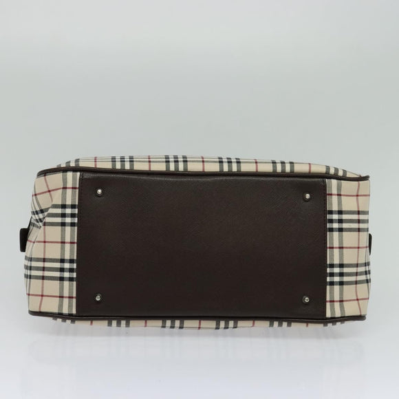 BURBERRY Nova Check Hand Bag Canvas Beige Silver Auth 119702V