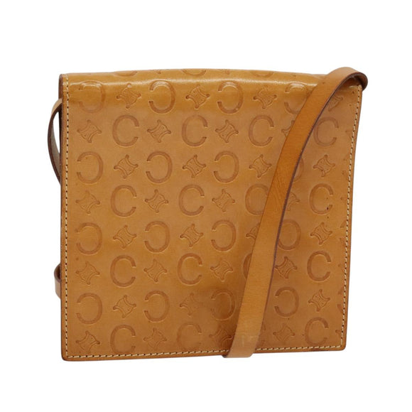 CELINE C Macadam Canvas Shoulder Bag Leather Brown gold Auth 119706A