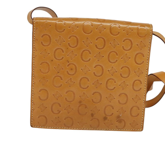 CELINE C Macadam Canvas Shoulder Bag Leather Brown gold Auth 119706A