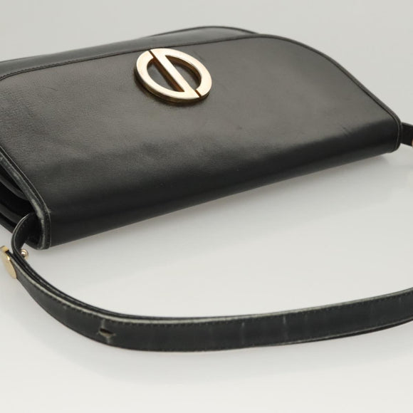 Christian Dior Shoulder Bag Leather Black Gold Auth 119719