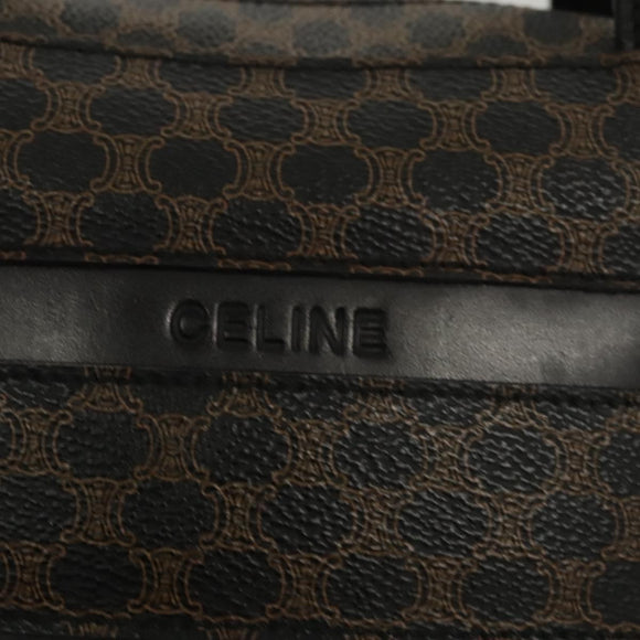 CELINE Macadam Canvas Hand Bag PVC Leather Black Gold Auth 119720