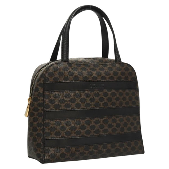CELINE Macadam Canvas Hand Bag PVC Leather Black Gold Auth 119720